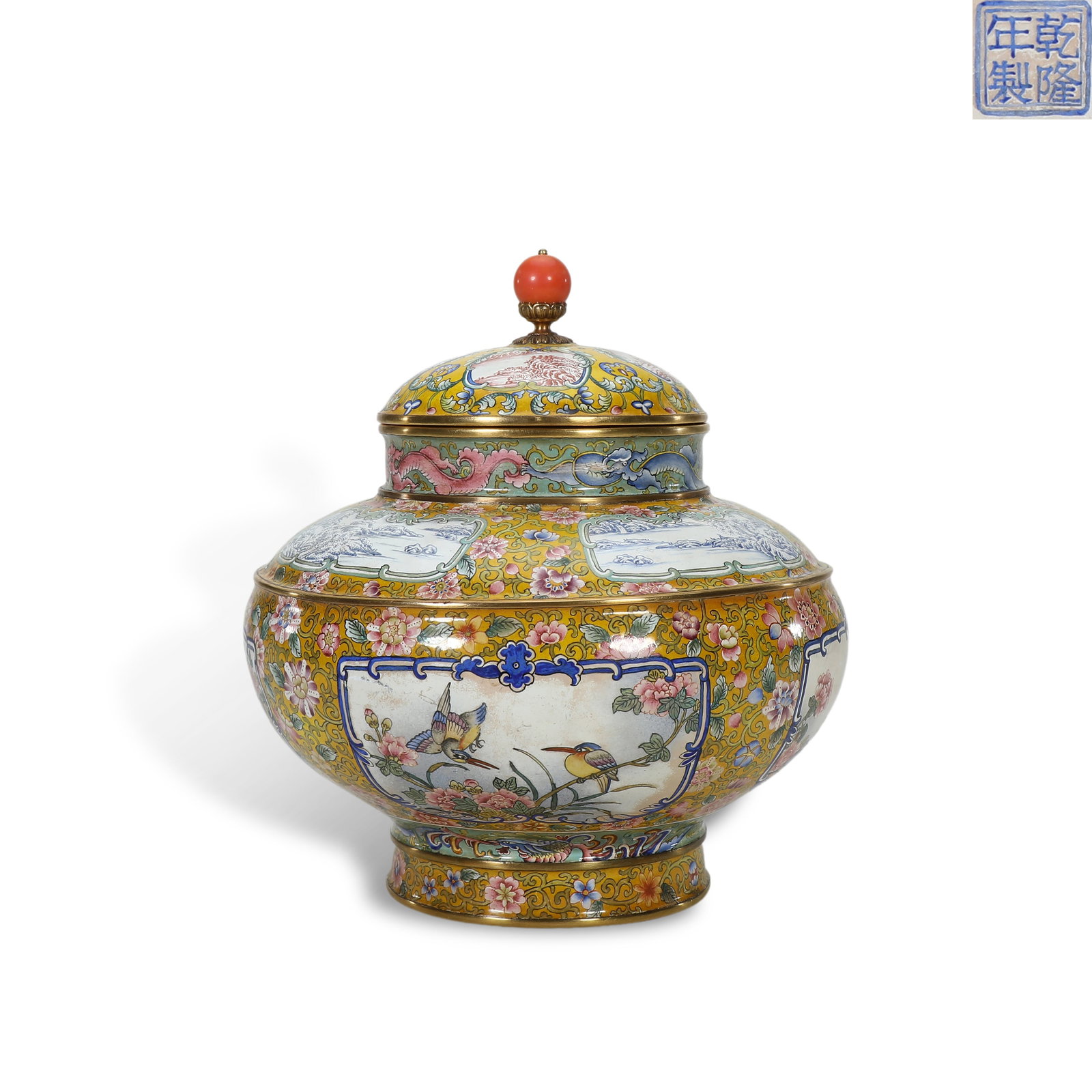 Qianlong Period Qing Dynasty, Copper-body Painted Enamel Jar with Landscape, Flower and Bird Open (1 of 6)