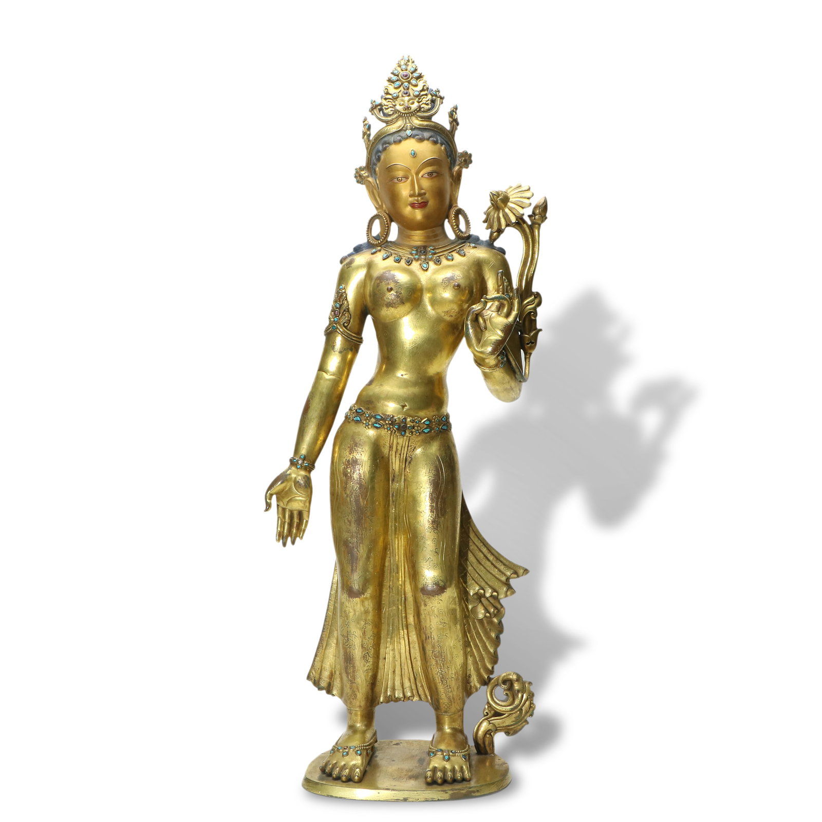 Ming Dynasty Gilt-copper Manjushri statue in the style of the Malla Dynasty: Name Ming Dynasty Gilt-copper Manjushri statue in the style of the Malla Dynasty Dimensions H:77cm W:27.5cm Description