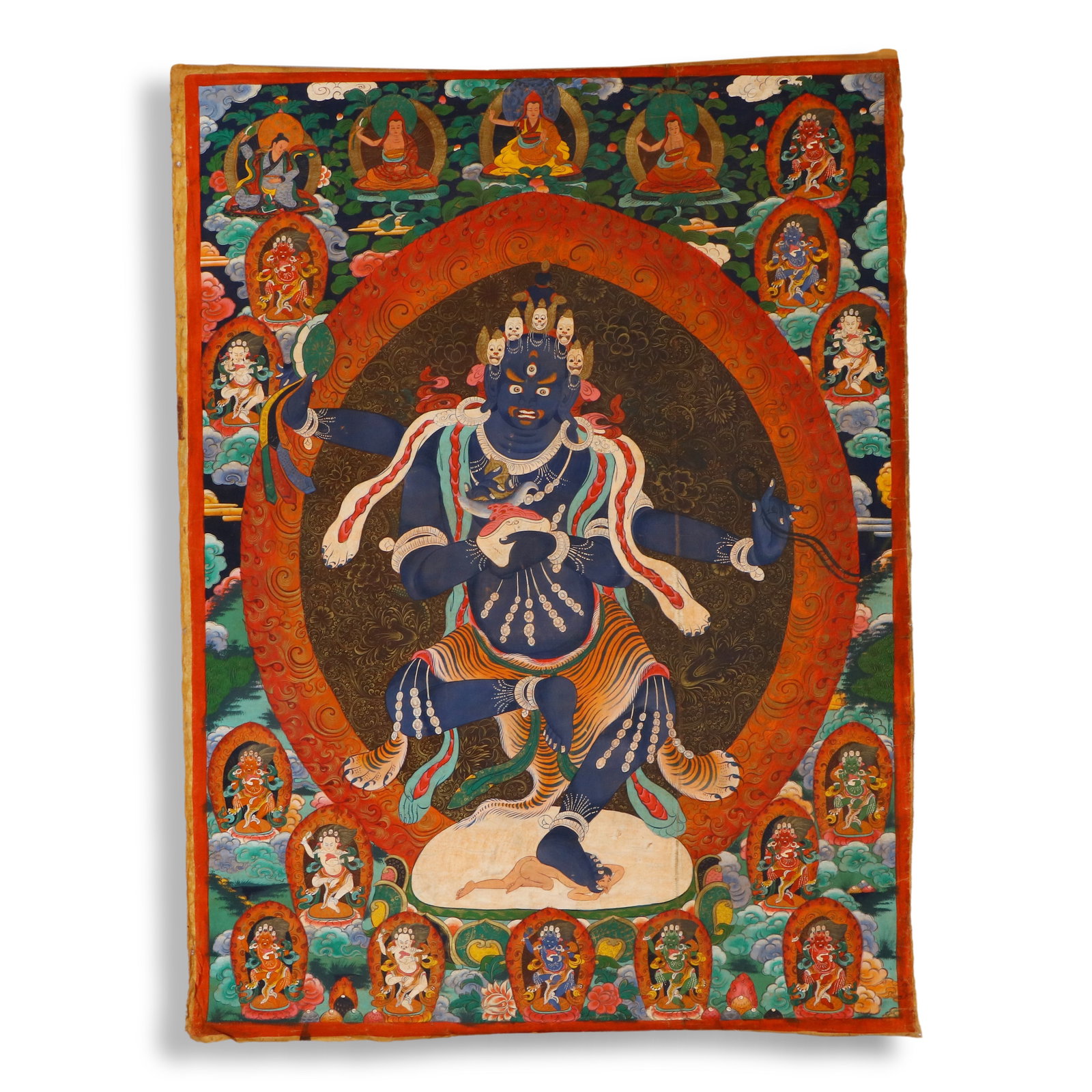 Ming Dynasty Thangka of Four-Armed Mahakala: Name Ming Dynasty Thangka of Four-Armed Mahakala Dimensions 162x120cm Description