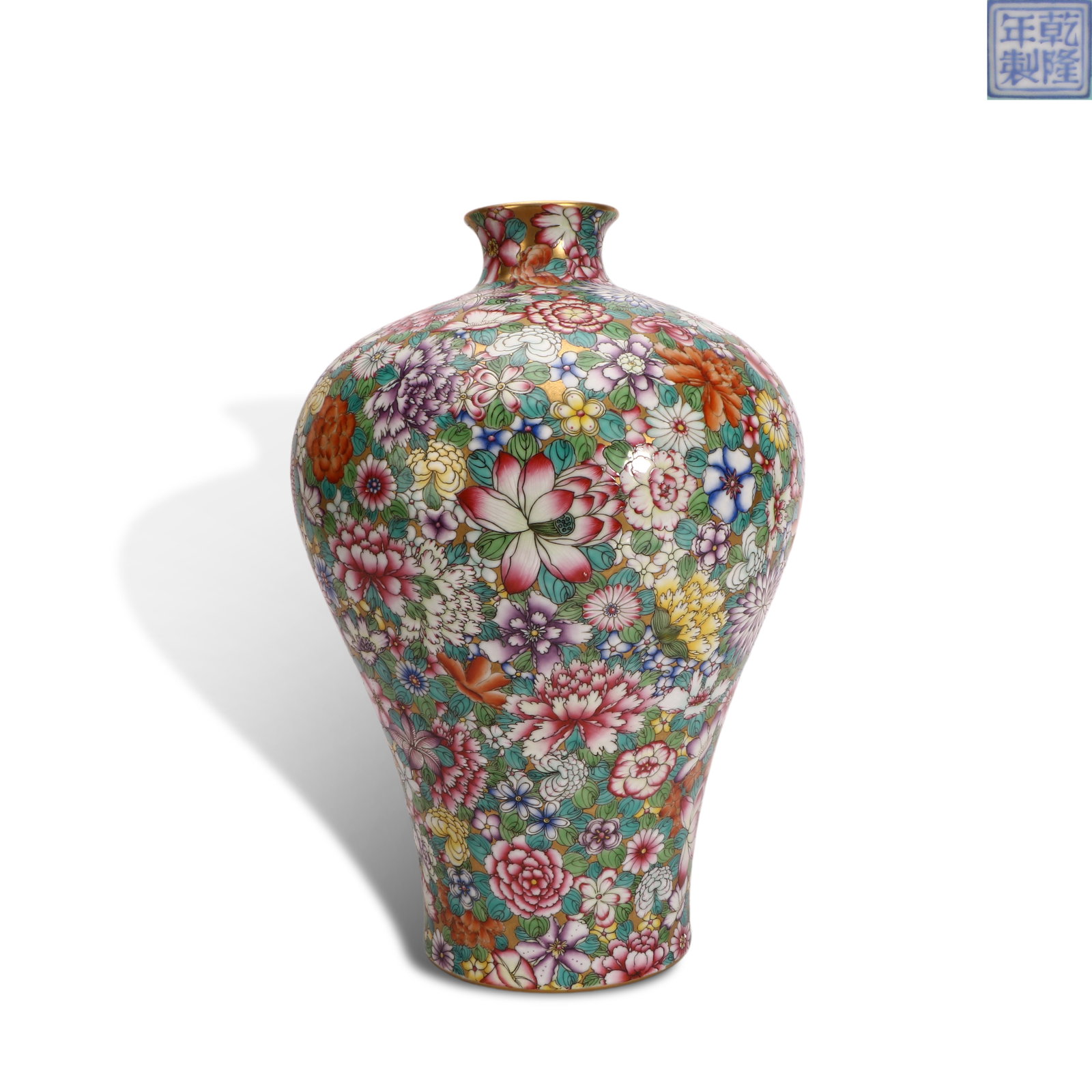 Qing Dynasty Qianlong period, Famille rose plum vase with "hundred flowers blooming" patterns: Name Qing Dynasty Qianlong period, Famille rose plum vase with "hundred flowers blooming" patterns Dimensions H:36cm D:24.4cm Description