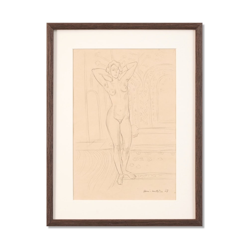 HENRI MATISSE (1869-1954), ATTRIBUTED TO, PENCIL ON PAPER: Signed (lower right) Image Dimensions: 15 x 10 1/4 in (38 x 26 cm) Framed Dimensions: 19 7/8 x 15 1/8 in (50.5 x 38.5 cm) This painting comes with COA. Henri Matisse stands as one of the defining
