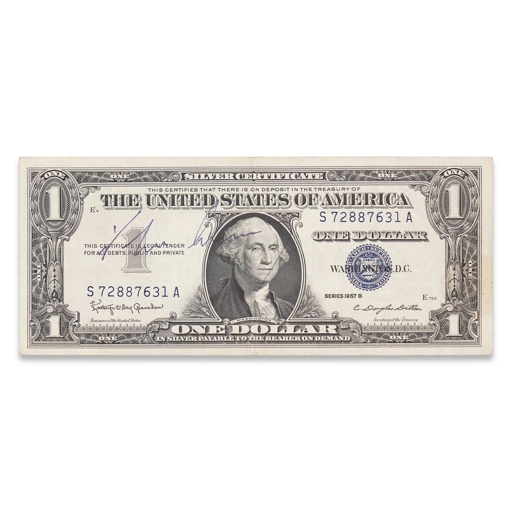JOHN F. KENNEDY, SIGNED 1957B ONE DOLLAR SILVER CERTIFICATE (1 of 2)