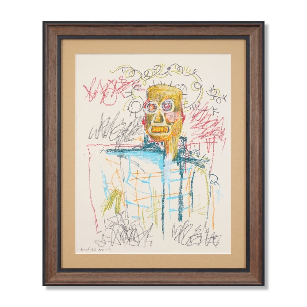 JEAN-MICHEL BASQUIAT (1960-1988), ATTRIBUTED TO, OIL STICK ON PAPER: Signed (lower left) Image Dimensions: 24 x 18 1/4 in (61 x 46.4 cm) Framed Dimensions: 31 7/8 x 26 3/8 in (81 x 67 cm) This painting comes with COA. Jean-Michel Basquiat remains one of the most