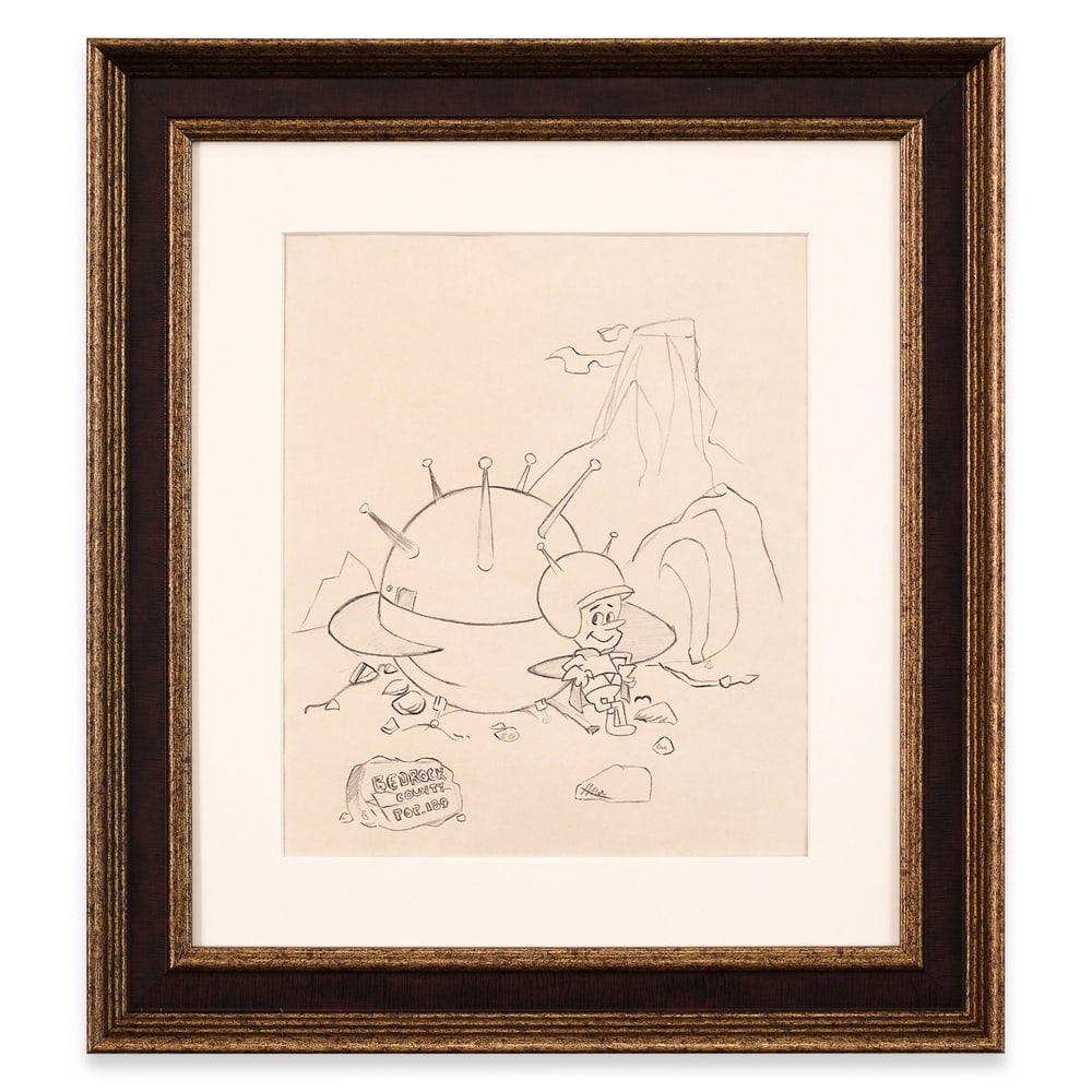 THE GREAT GAZOO PUBLICITY DRAWING FROM THE FLINTSTONES: Image Dimensions: 10 1/4 x 12 1/4 in (26 x 31.1 cm) Framed Dimensions: 19 7/8 x 17 3/4 in (50.3 x 45.2 cm) This hand-drawn publicity piece features The Great Gazoo, one of the most recognizable