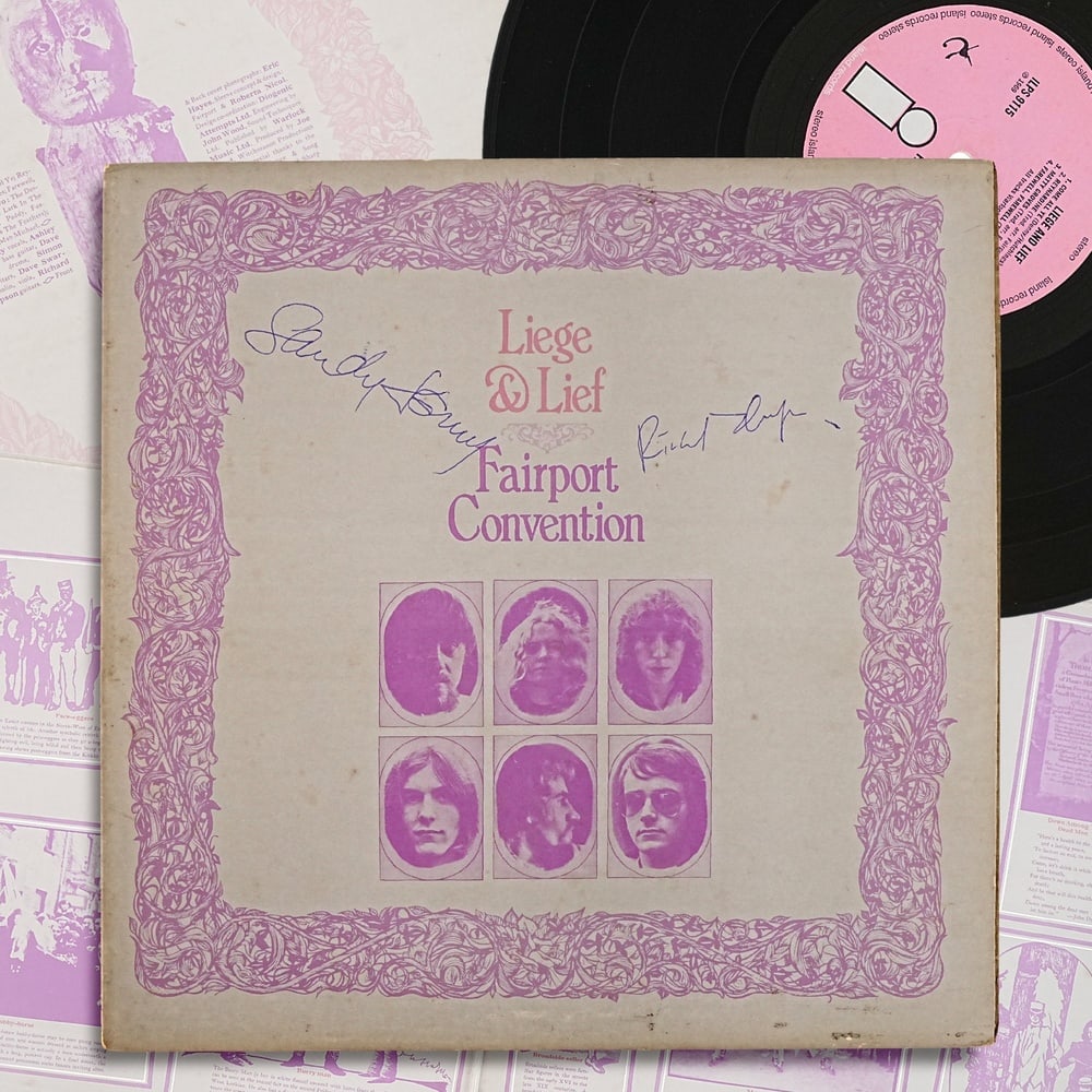 SANDY DENNY & RICHARD THOMPSON, SIGNED LIEGE & LIEF LP: 12 1/4 x 12 1/4 Provenance and Authentication: This collectible has undergone a rigorous forensic evaluation. The signatures were carefully analyzed across multiple criteria, including ink