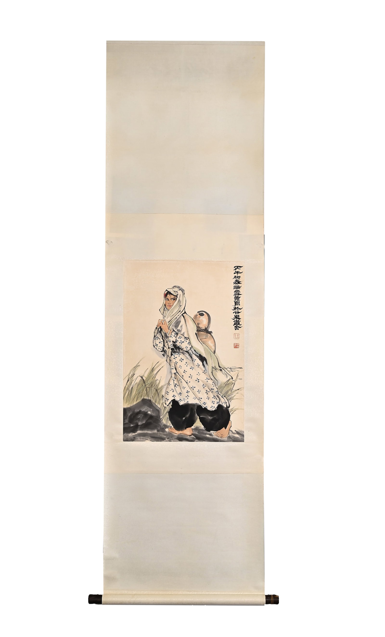 HUANG ZHOU'S (1925-1997) MASTERPIECE FIGURE SCROLL: H: 69cm (27.17in) W: 44cm (17.32in)
