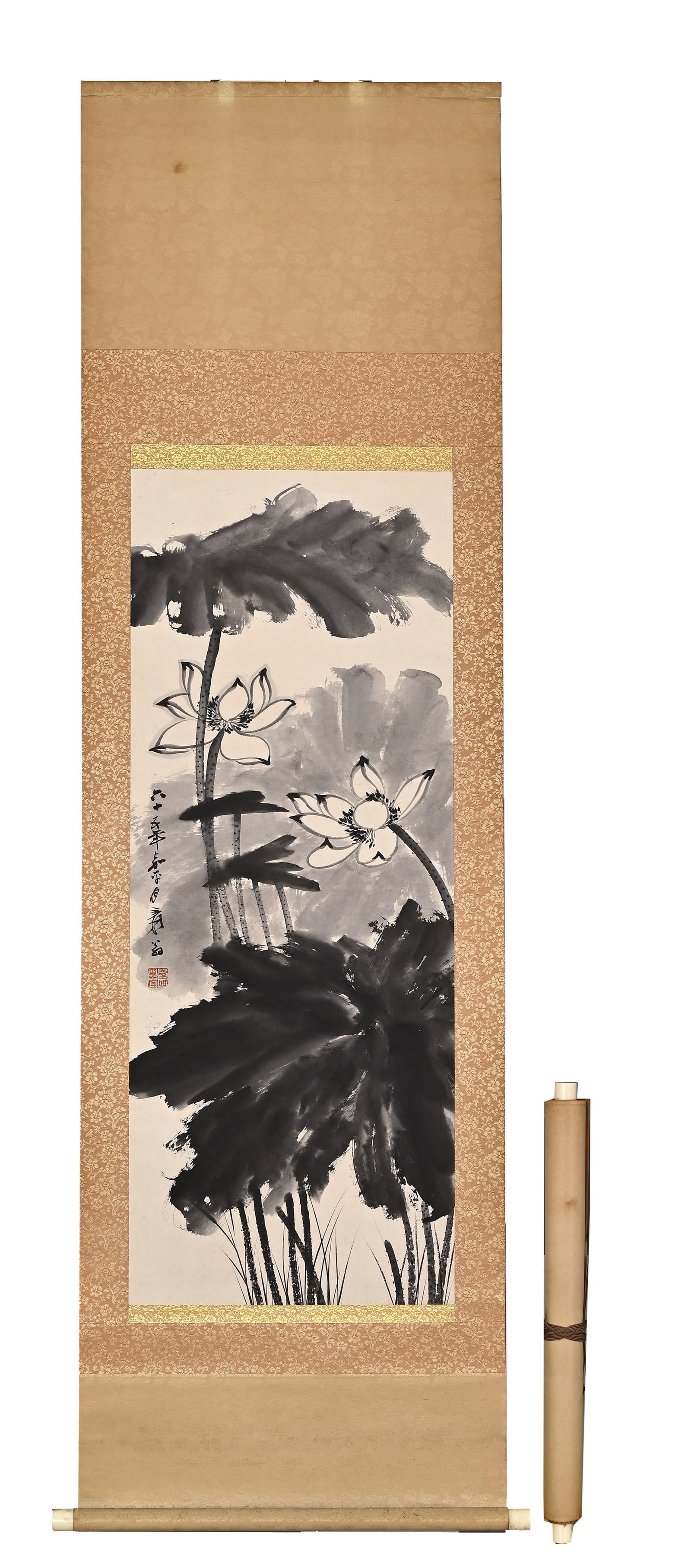 ZHANG DAQIAN (1899-1983) LOTUS STANDING SCROLL: H: 102cm (40.16in) W: 41cm (16.14in)