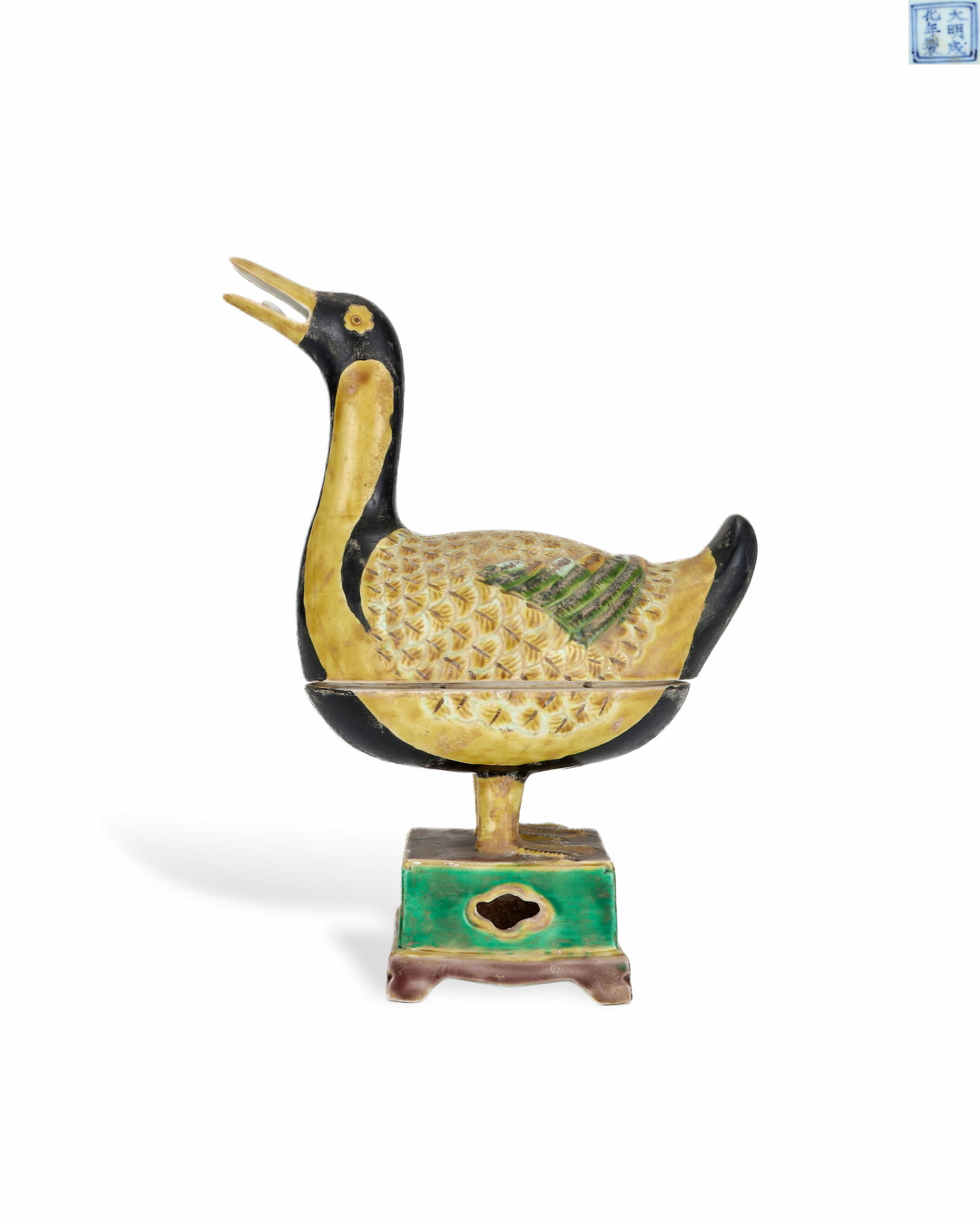 MING CHENGHUA PLAIN TRICOLOR DUCK-SHAPED INCENSE: L: 18.5cm H: 25.5cm
