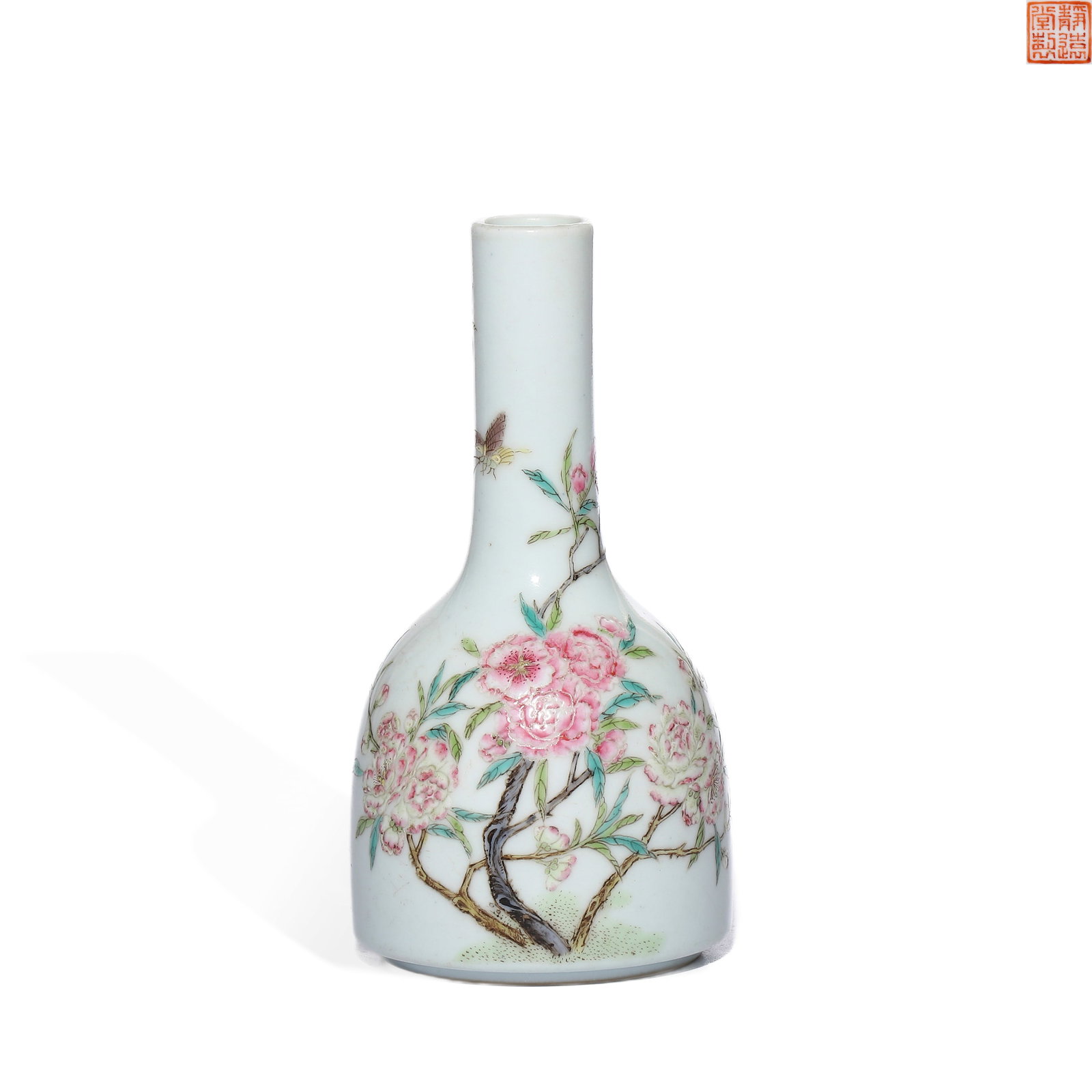 THE JINGYUAN HALL OF THE REPUBLIC OF CHINA MADE A POWDER-COLORED FLOWER-PATTERNED BELL-RINGING: H: 15cm D: 7.5cm