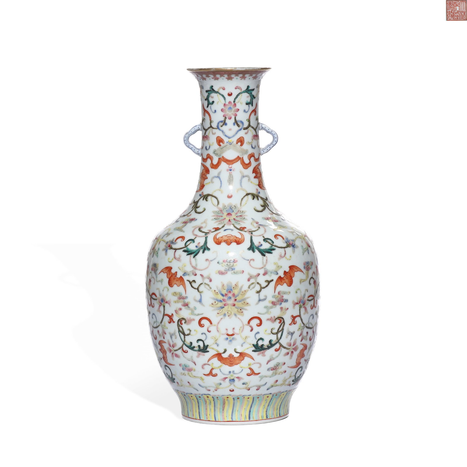 QING DYNASTY QIANLONG POLYCHROME FLORAL PATTERN VASE (1 of 5)