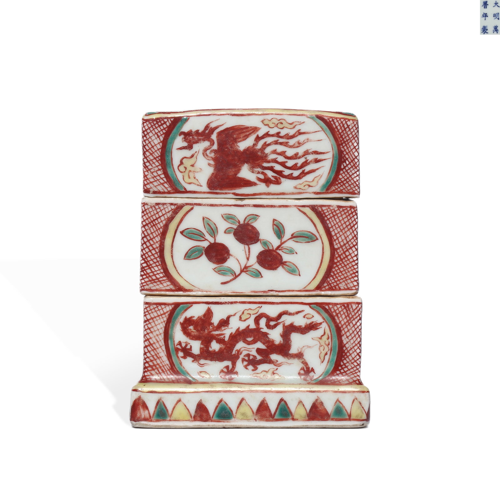 MING WANLI ALUM RED WITH DRAGON AND PHOENIX PATTERNS LID BOX (1 of 5)