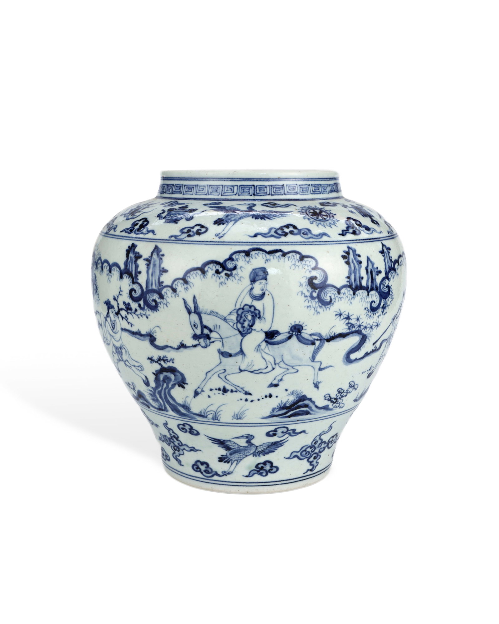 BLUE AND WHITE PORCELAIN JARS WITH A ZITHER VISITING FRIENDS DURING THE BLANK PERIOD OF THE MING (1 of 6)