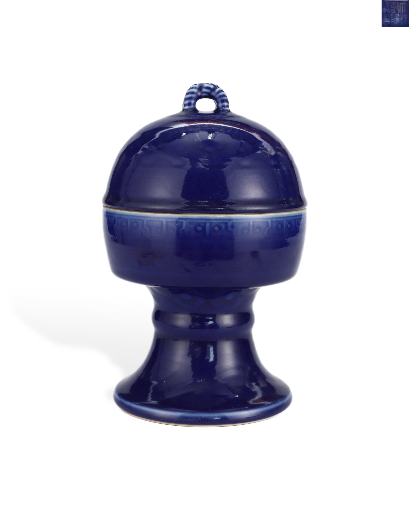 QING QIANLONG SACRIFICIAL BLUE GLAZED ANTI-BRONZE BEAN (1 of 6)