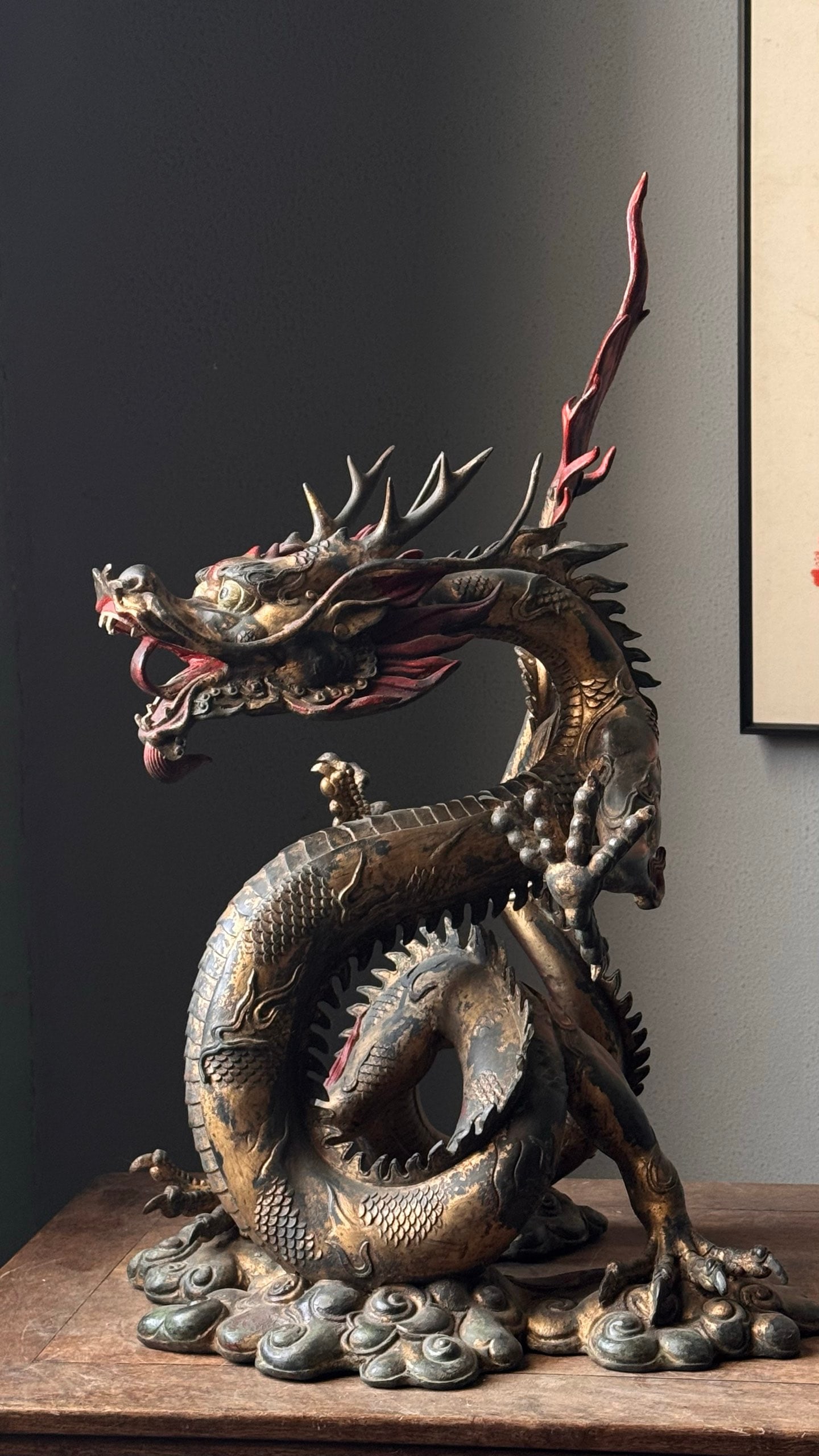 BRONZE GILDED DRAGON OF THE QING DYNASTY: H: 45cm