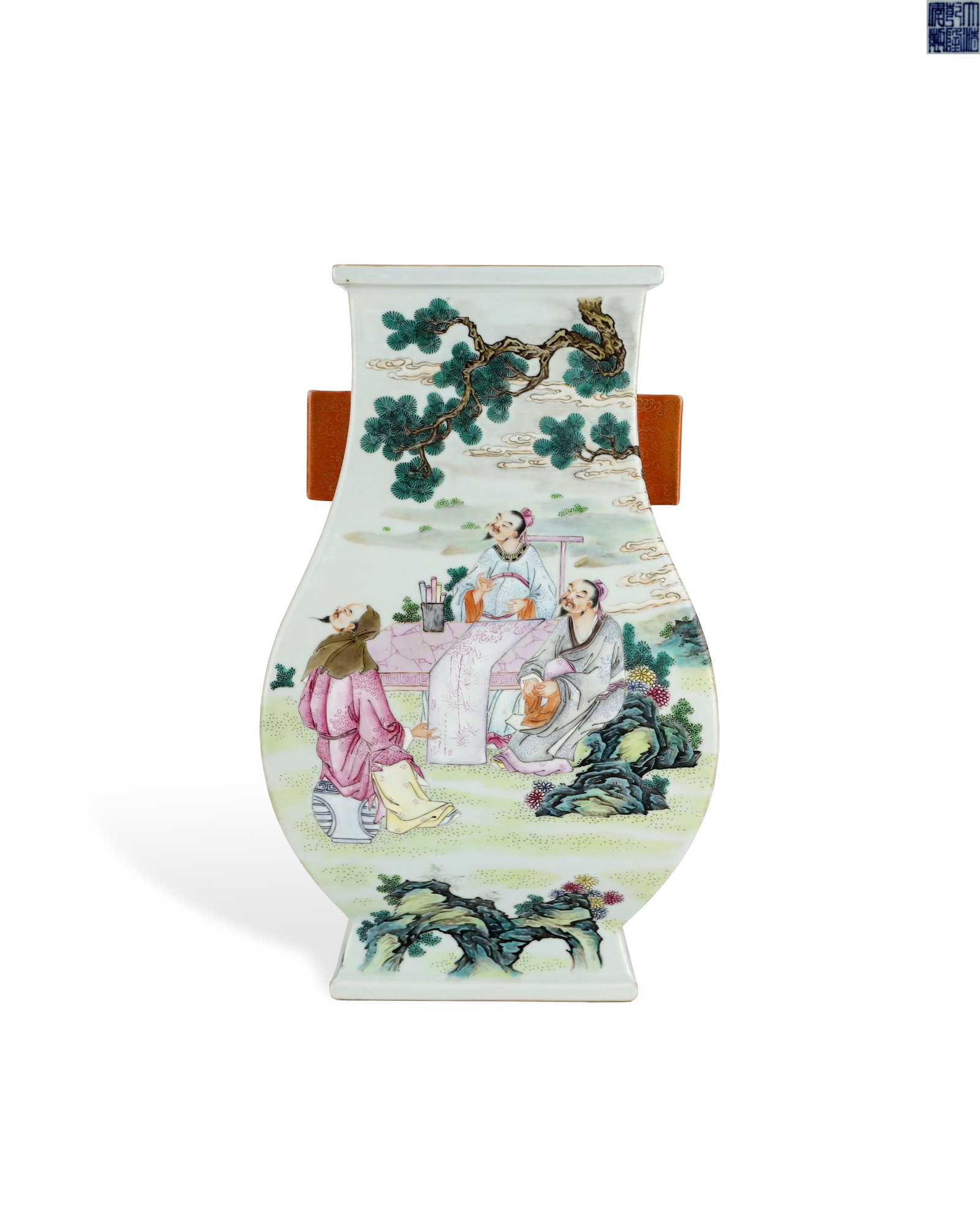 A QING DYNASTY QIANLONG PASTEL FIGURE PATTERN EAR-PIERCING VASE: L: 22.7cm H: 38cm