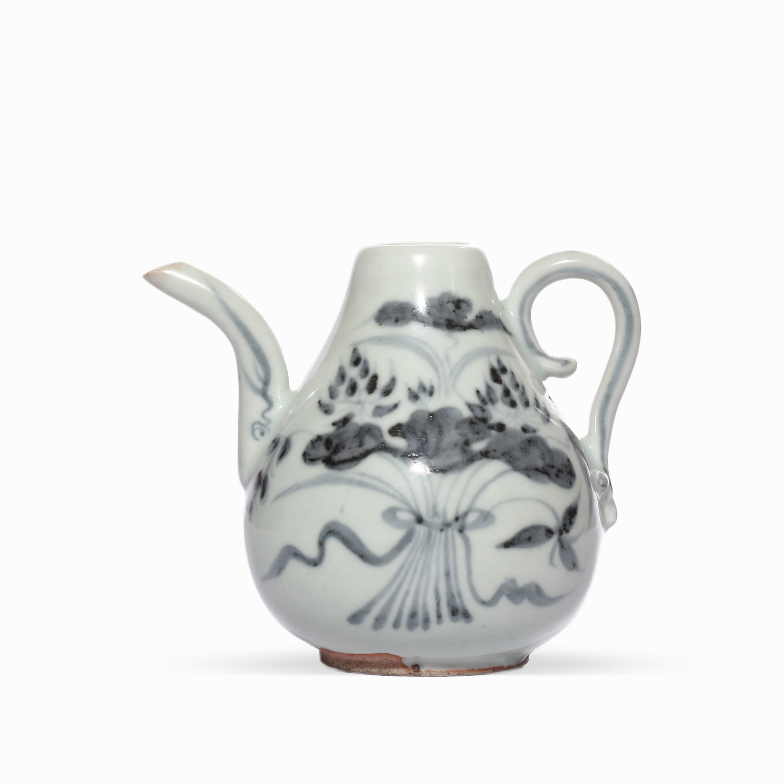 MING DYNASTY BLUE FLOWER LOTUS PATTERNED PEAR-SHAPED TEAPOT: H: 10.5cm
