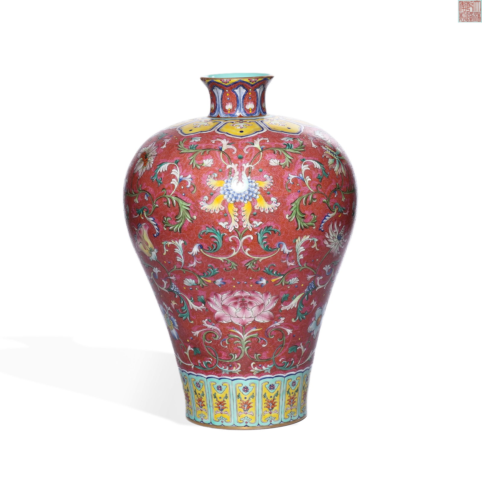 QING DYNASTY QIANLONG CARMINE RED PADERED PINK FLOWER PATTERN PLUM VASE (1 of 5)