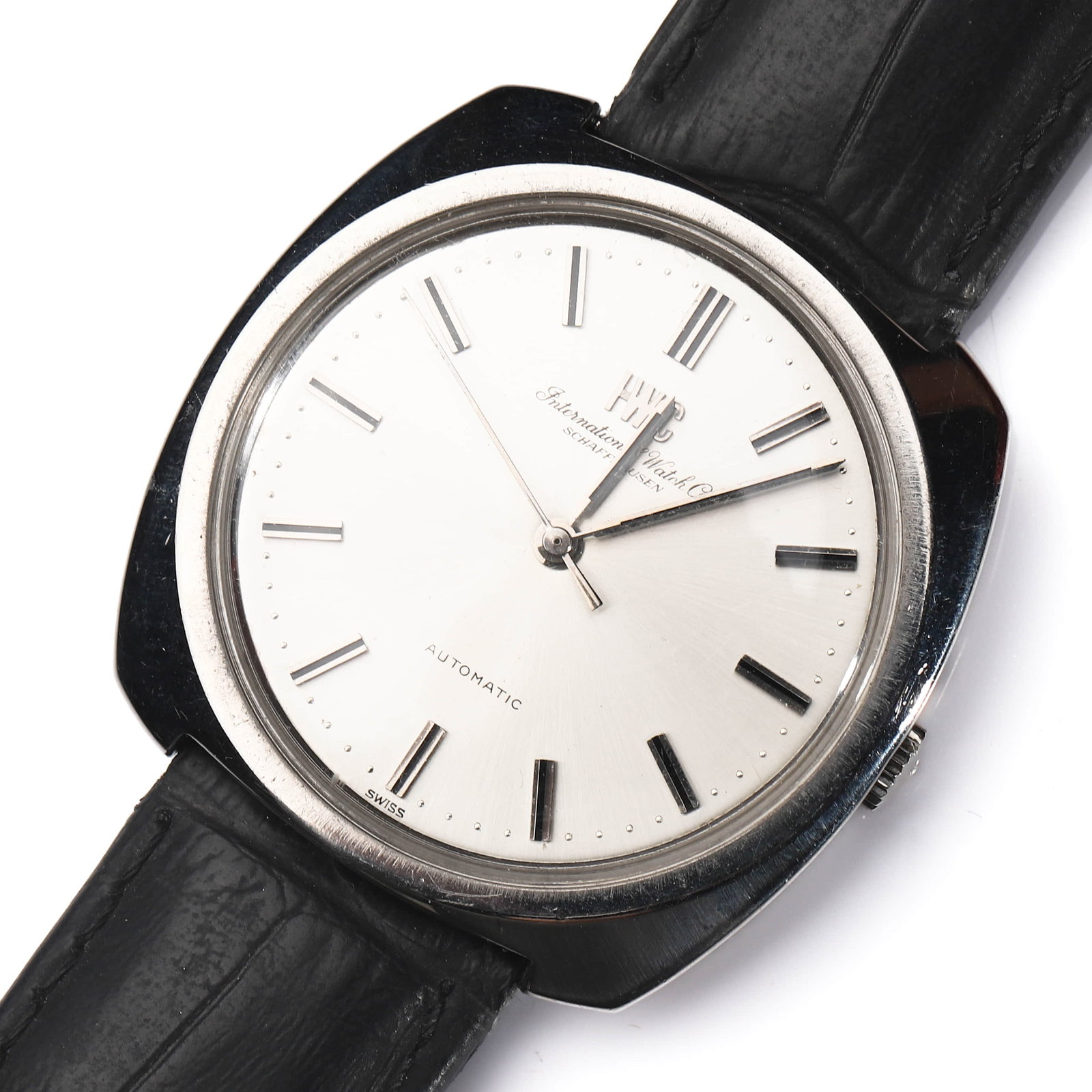 INTERNATIONAL WATCH CO. (IWC) AUTOMATIC WRISTWATCH: Dimensions Case diameter approximately 1 15/32 in. (37.4 mm); overall length approximately 9 7/16 in. (24 cm). Description An elegant vintage wristwatch by International Watch Co. (IWC), featuring a