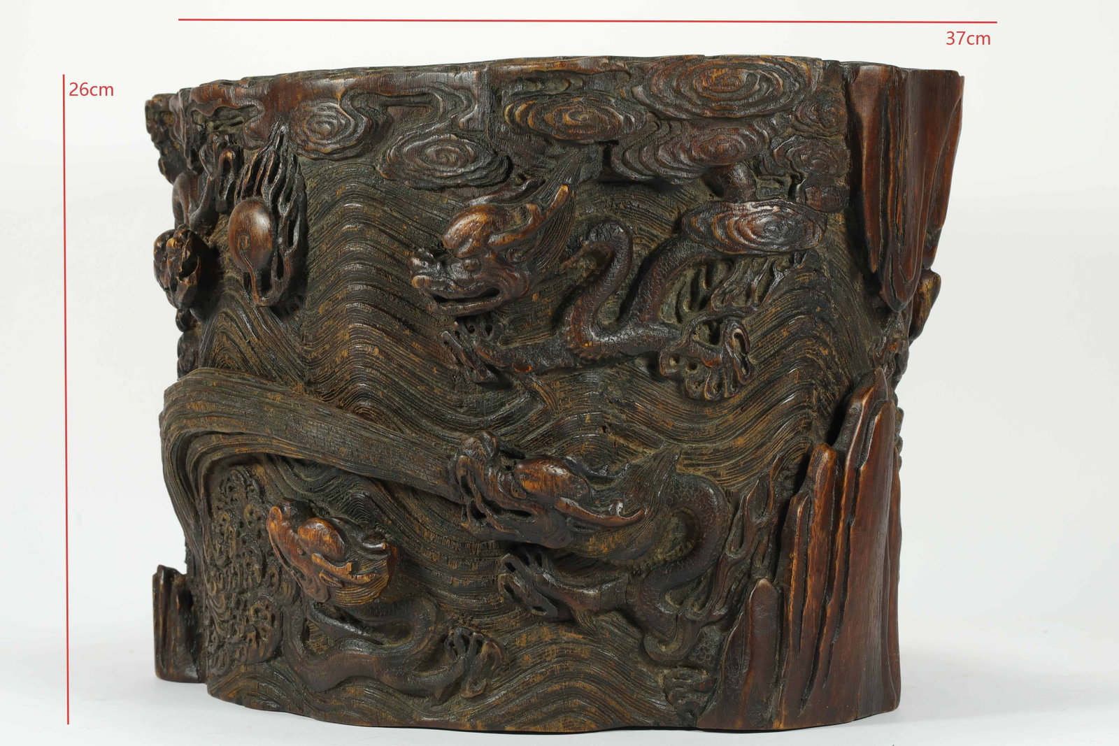 AGARWOOD PEN HOLDER FROM THE QING DYNASTY: H:26CM L:37CM