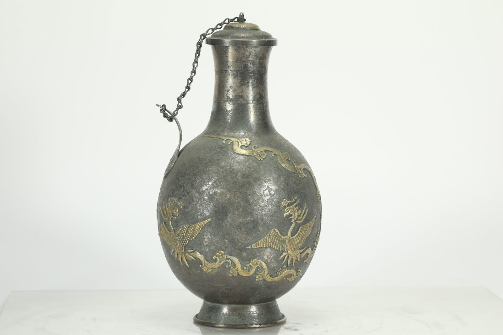 TANG DYNASTY SILVER GILDED BOTTLE: H:24CM