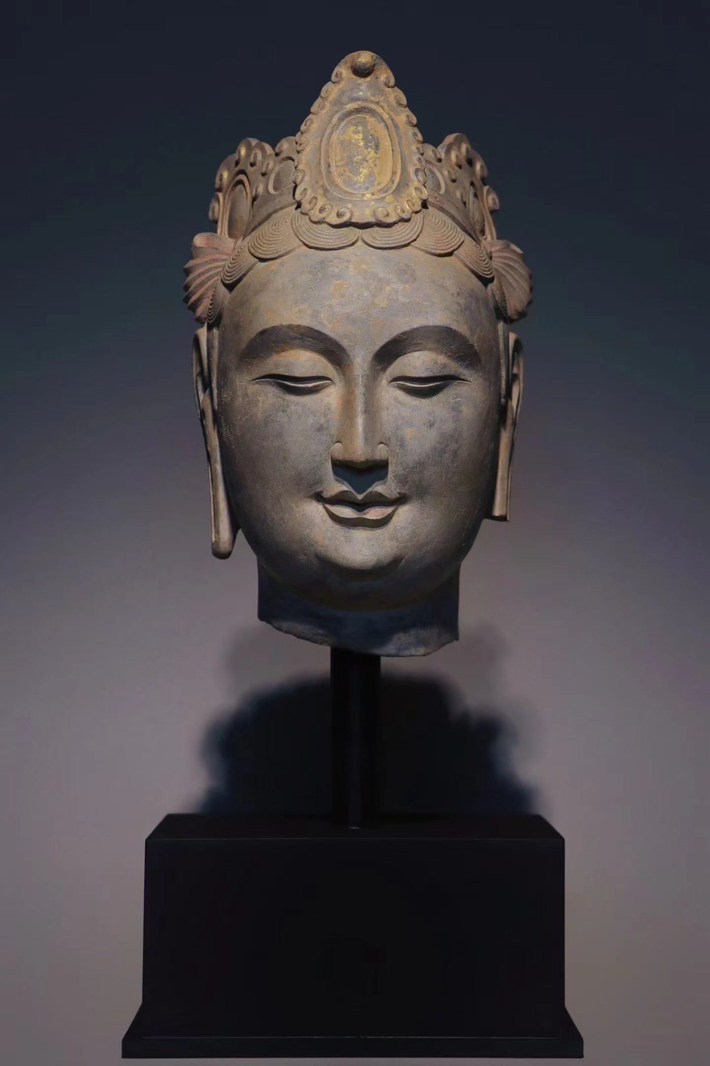 NORTHERN DYNASTIES BLUE STONE BUDDHA HEAD: H:30CM