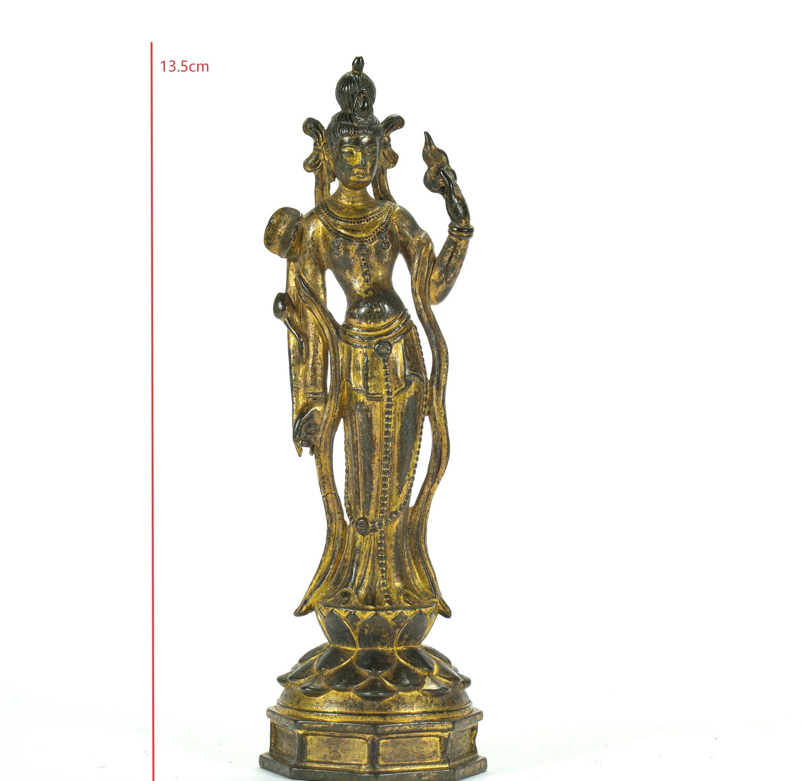 GILDED BODHISATTVA OF THE TANG DYNASTY: H:13.5CM