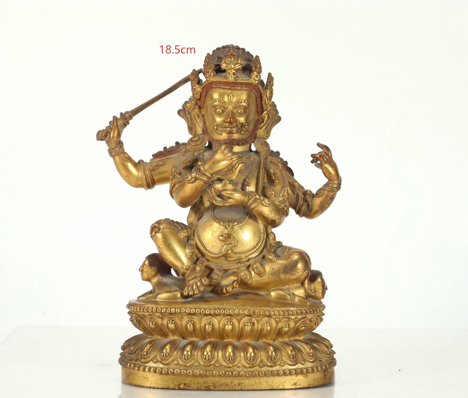 GILDED FOUR-ARMED MAHAKALA FROM THE MING DYNASTY: H:18.5CM