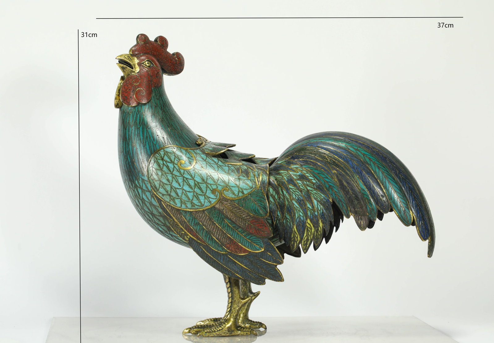 CLOISONN? ROOSTER OF THE QING DYNASTY: H:31CM L:37CM