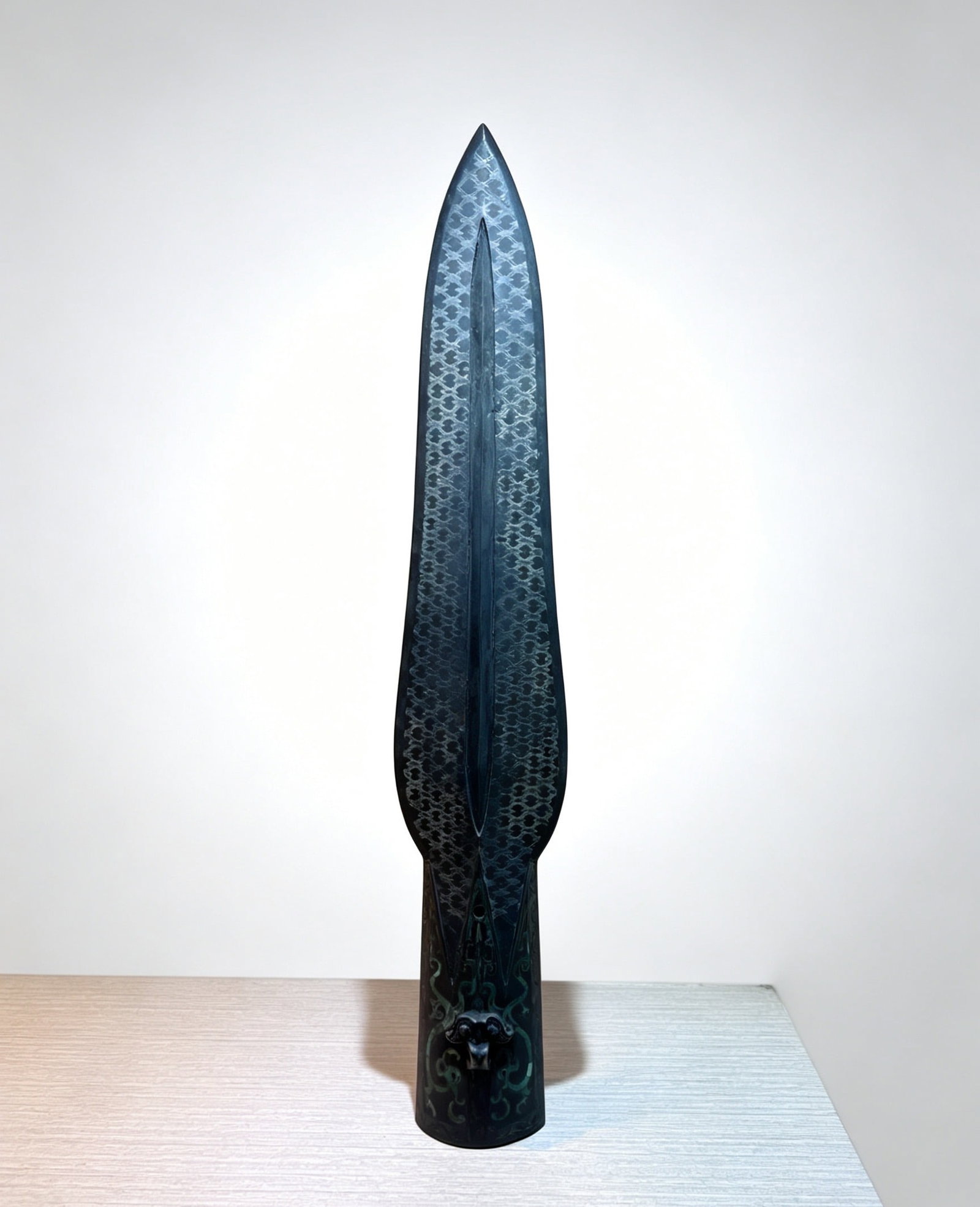 WARRING STATES PERIOD BRONZE SPEAR INLAID WITH SILVER: H:53CM