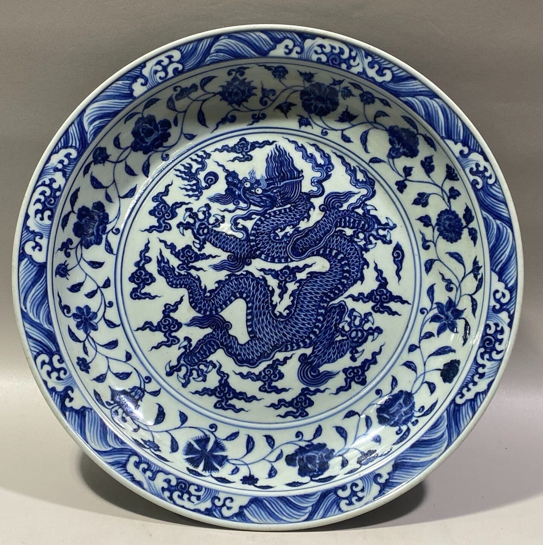 YUAN DYNASTY QINGHUA PLATE: D:40CM