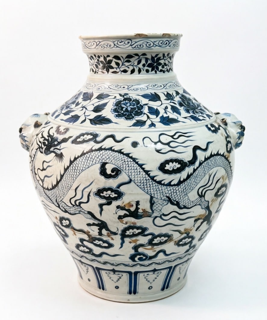 YUAN DYNASTY QINGHUA JAR: H:39CM L:34CM