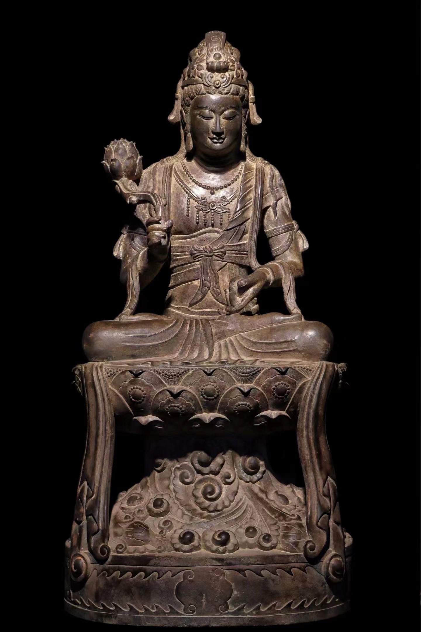 TANG DYNASTY BLUE STONE MANJUSHRI BODHISATTVA: H:95CM L:46CM