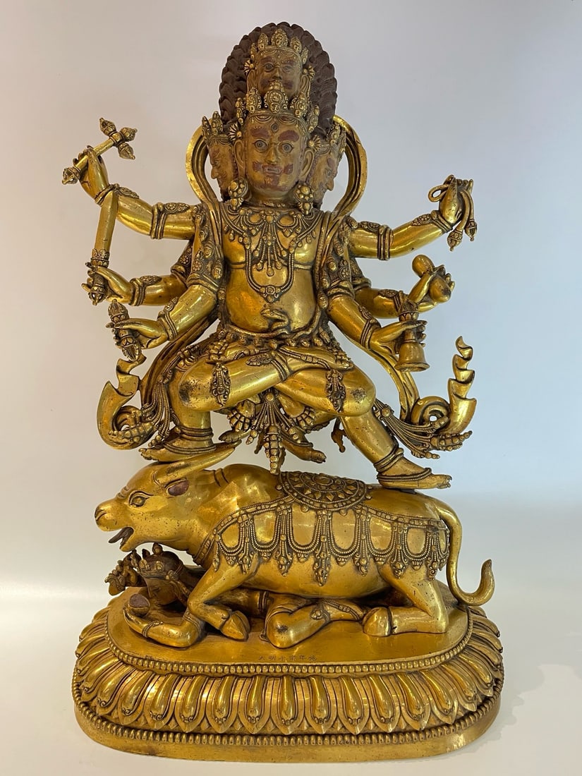 GILDED DHARMA PROTECTOR OF THE MING DYNASTY: H:46CM L:28CM