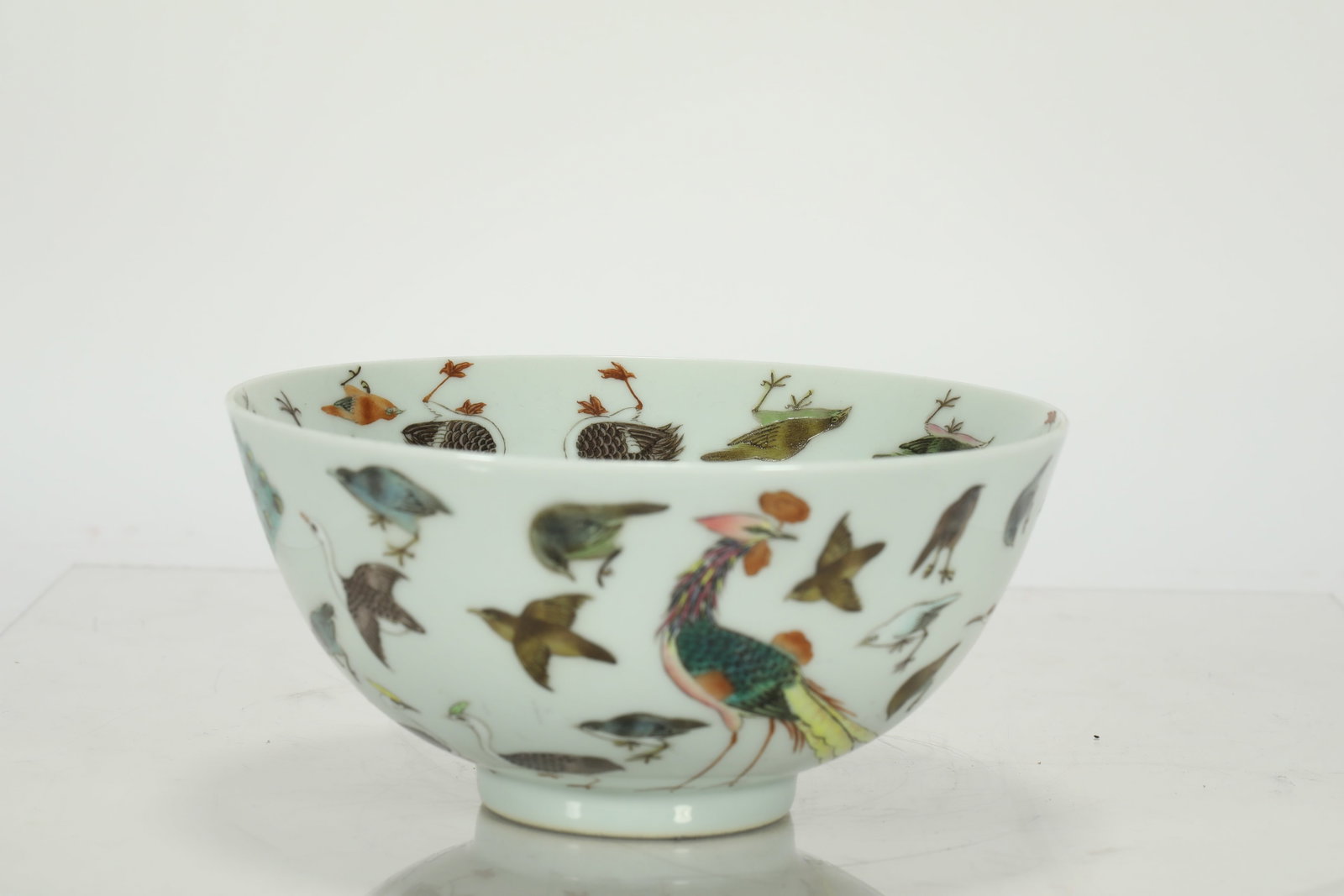 QING DYNASTY ENAMEL-PAINTED BIRD BOWL: H:7CM L:14.5CM