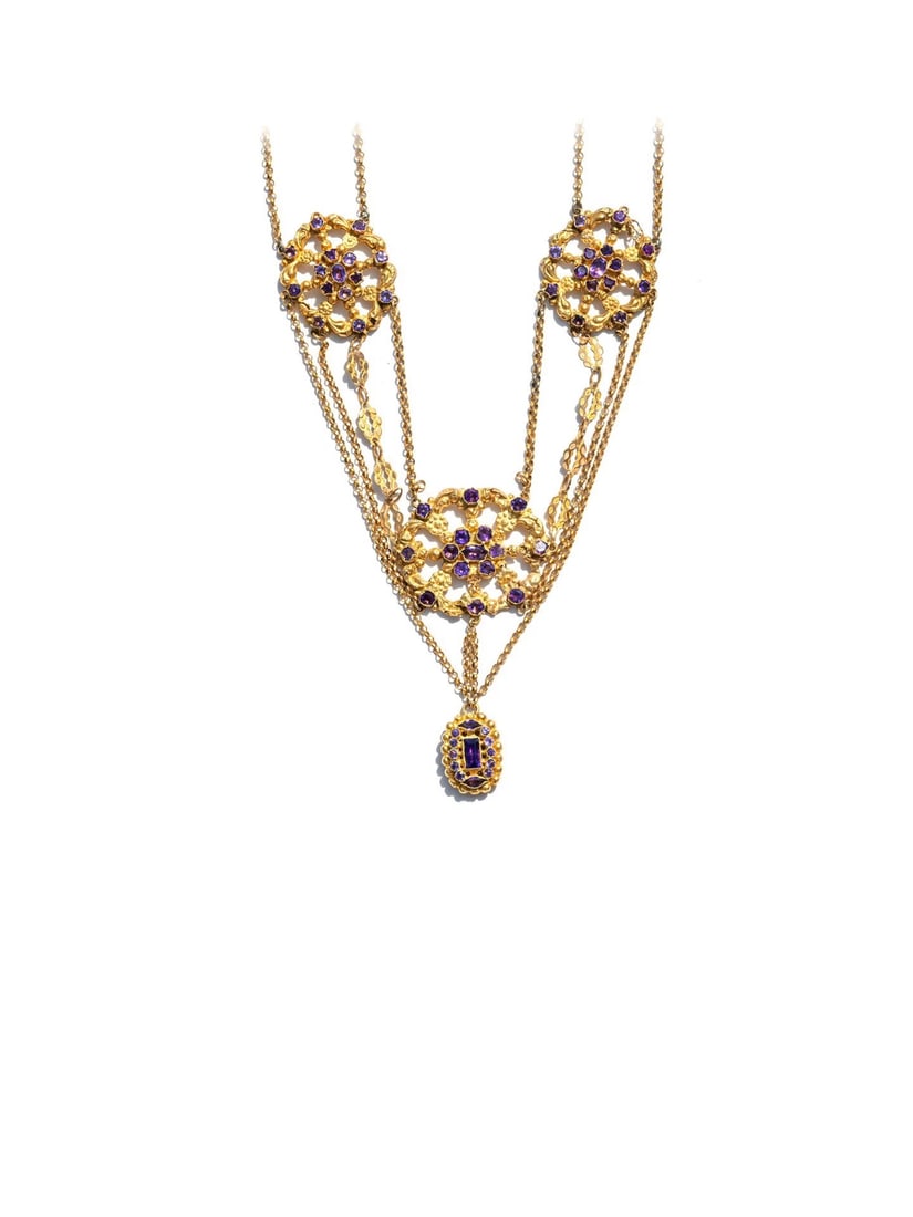 19th-Century French 18K Gold Amethyst Drapery Necklace (1 of 4)