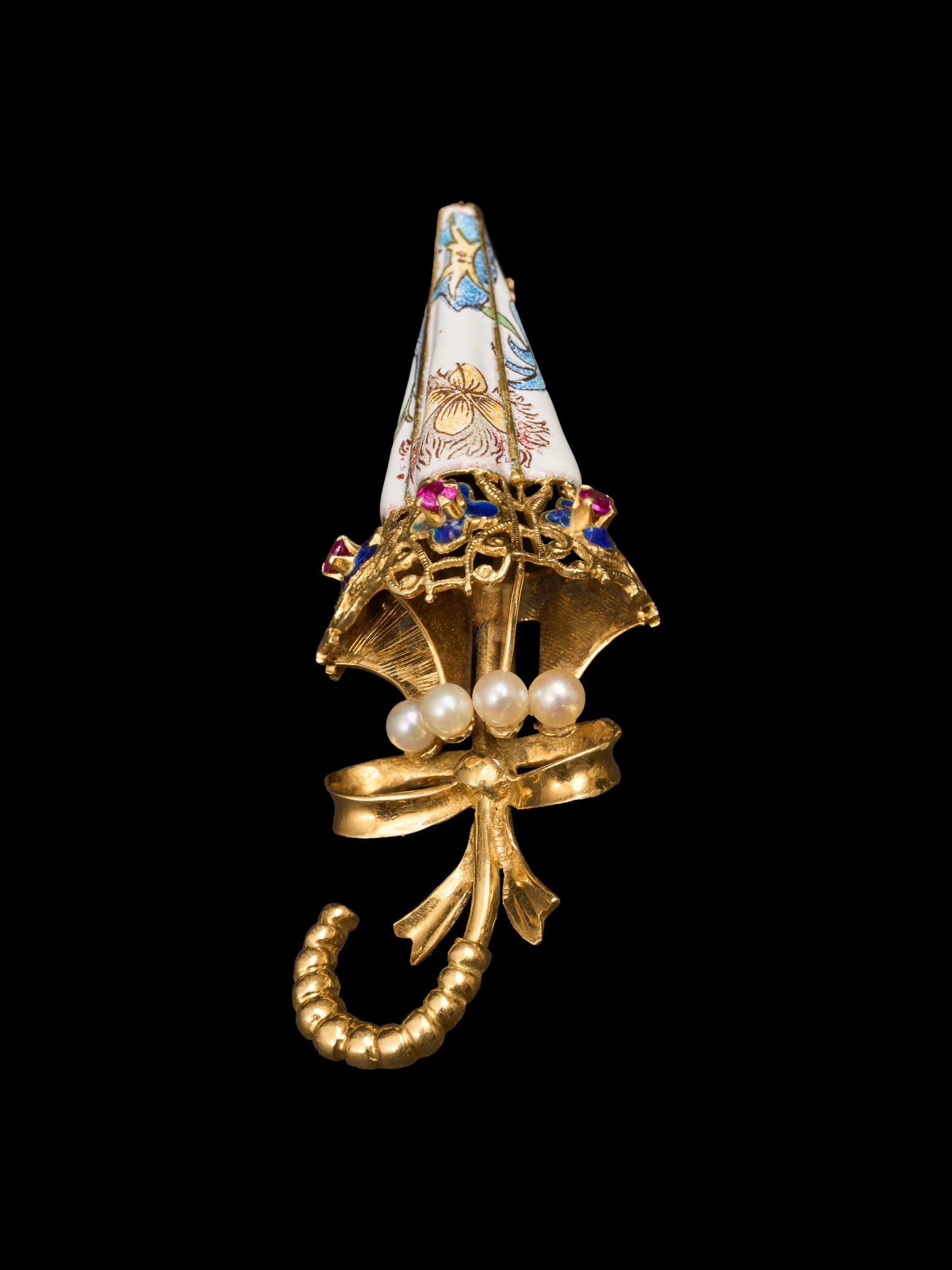 Italian Retro Period 18K Gold Enamel Umbrella-Shaped Brooch (1 of 6)