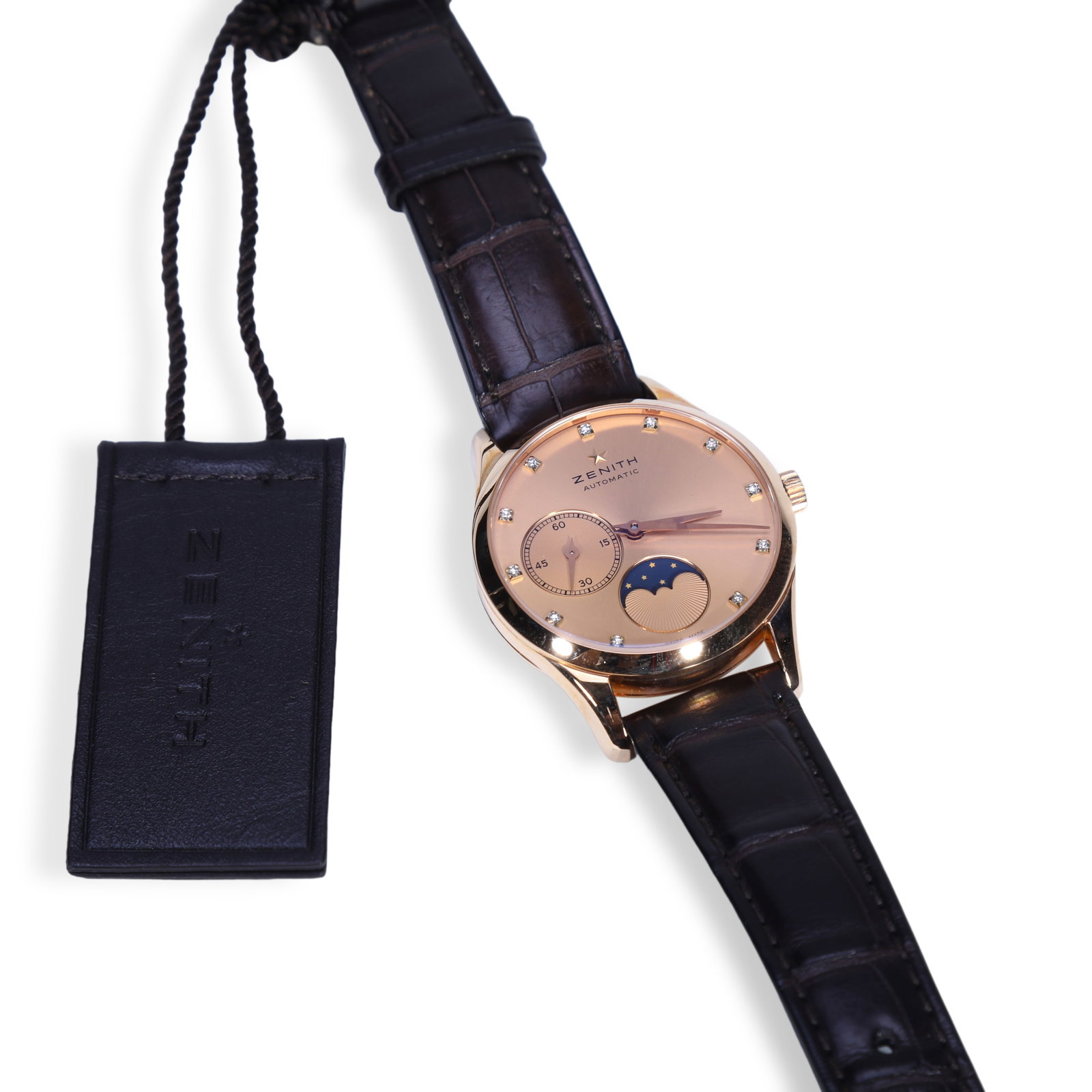Zenith Elite Moon Phase Watch with Diamond Hour Markers, 18K Rose Gold: D:40mm