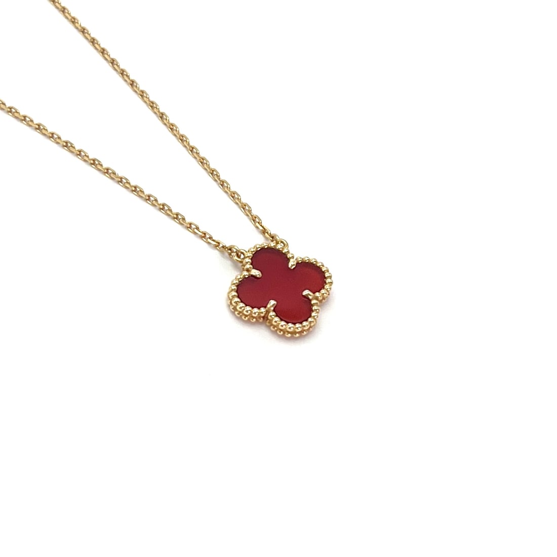 Van Cleef & Arpels Vintage Alhambra Carnelian Pendant, 18K Yellow Gold (Medium Size): Chain Length:42cm