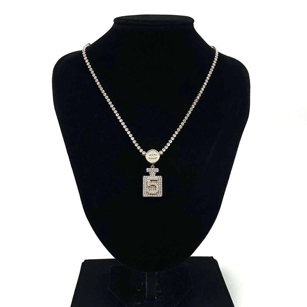 Chanel A21S N??5 Perfume Bottle Pendant Necklace, Rhodium-Plated Metal: Chain Length:48cm