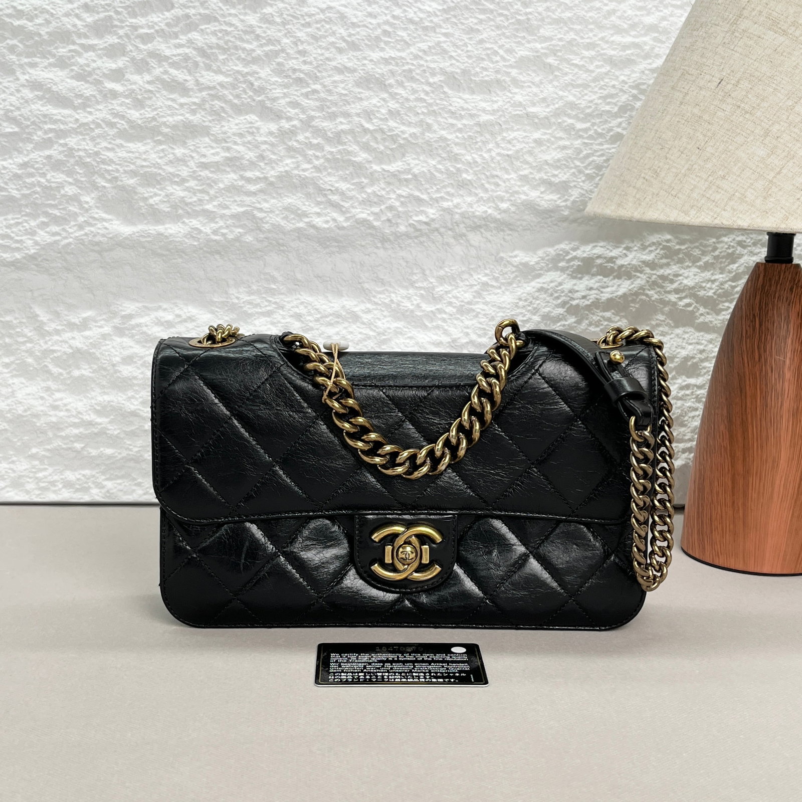Chanel Paris-Bombay Flap Bag, Black Crinkled Oil-Wax Calfskin, Quilted Stitching, Gold-Tone Hardware: 27*16*5cm