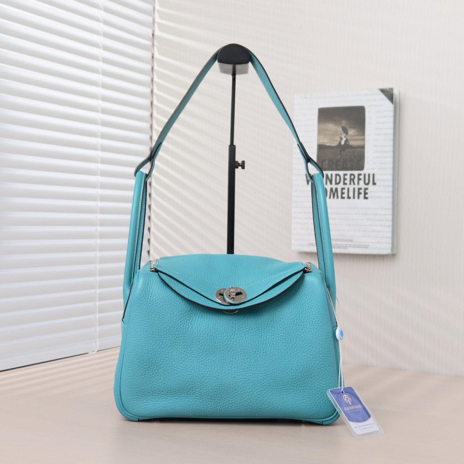 Herm??s Lindy 26 Handbag, Turquoise-Blue Togo Calfskin, Silver-Tone Hardware (1 of 6)