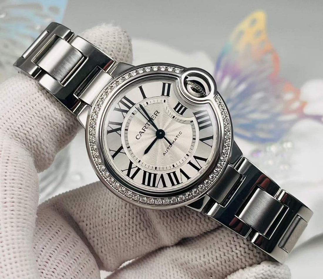 Cartier Ballon Bleu Ref.W4BB0016 Stainless-Steel Factory-Diamond-Bezel Automatic Ladies Watch: D:33mm