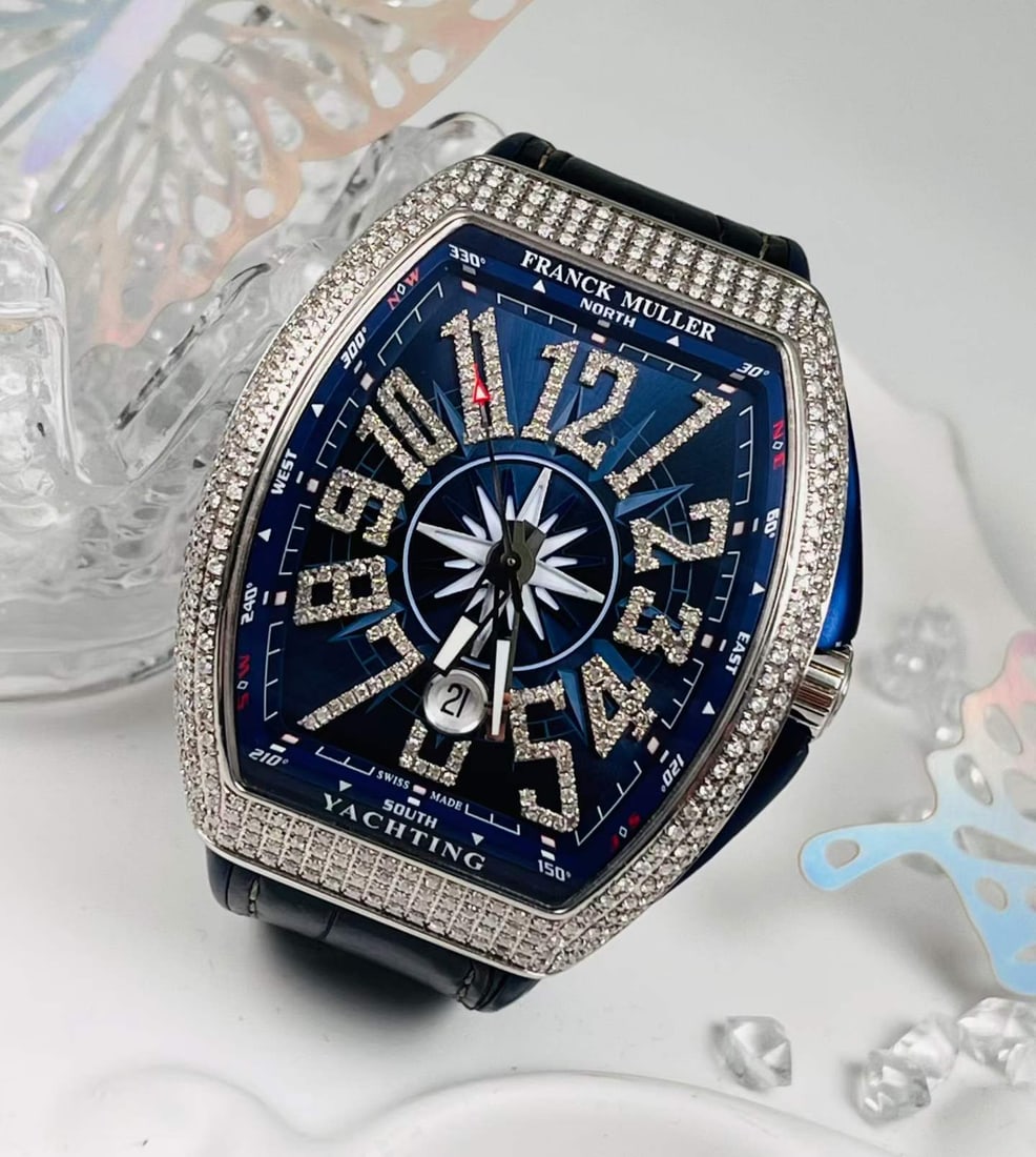 Franck Muller Vanguard Yachting V45 SC DT Steel After-Market Diamond-Set Watch (1 of 9)