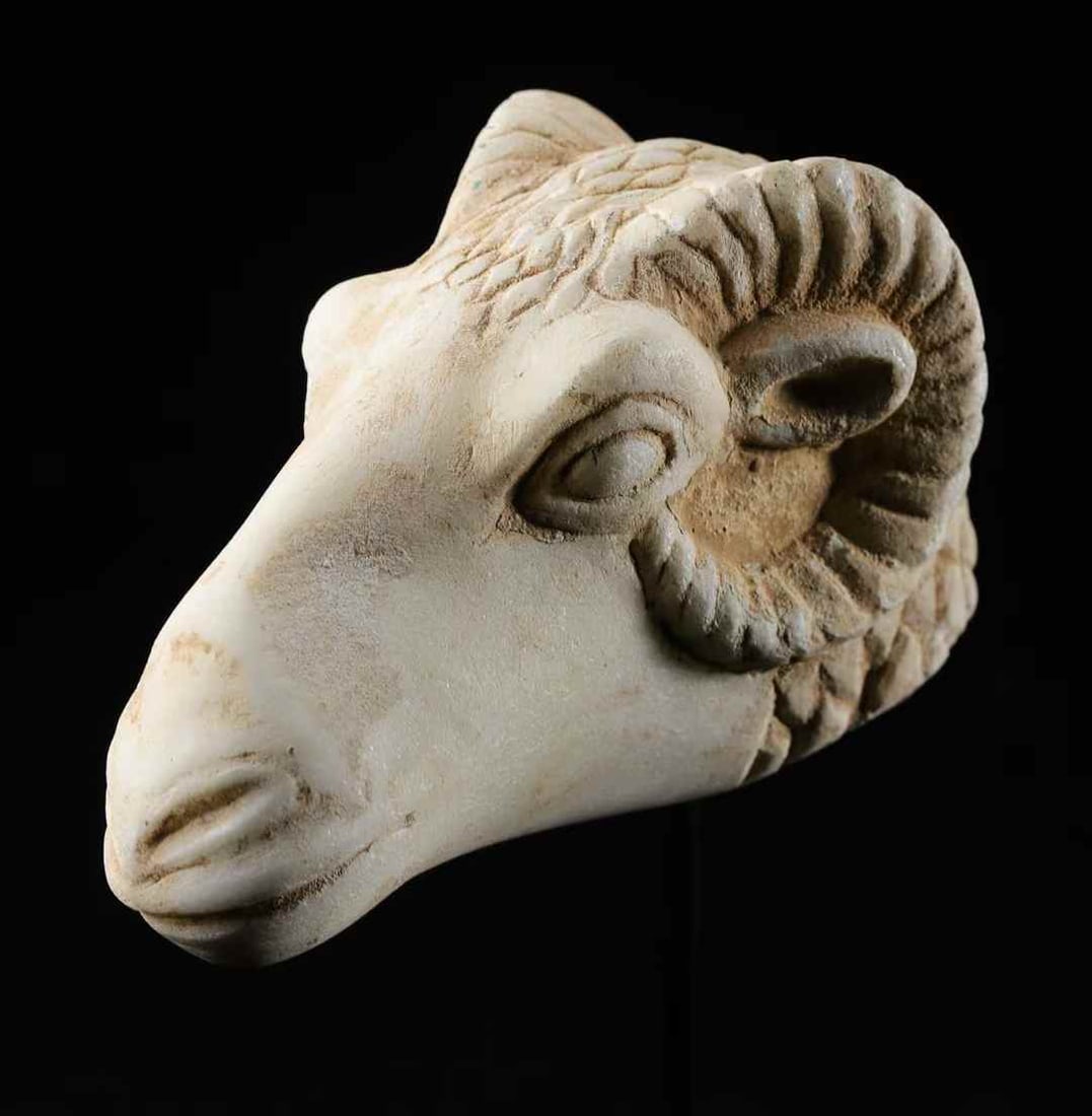 Ancient Greek Period (1100-146 BCE) Marble Ram-Head Sculpture (1 of 9)