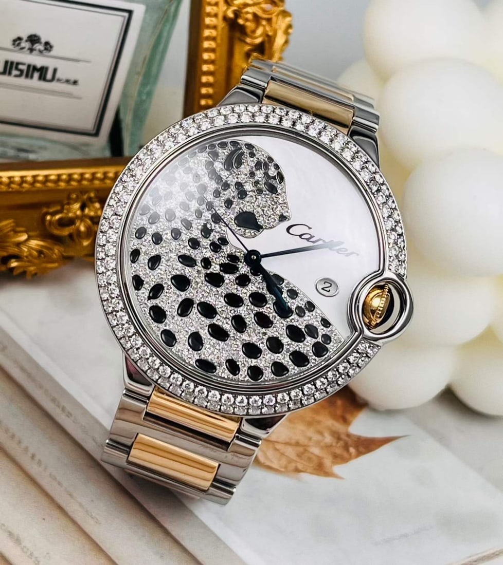 Cartier Ballon Bleu Ref.W69009Z3 Two-Tone Automatic Men's Watch, After-Market Diamond-Set Bezel: D:42mm
