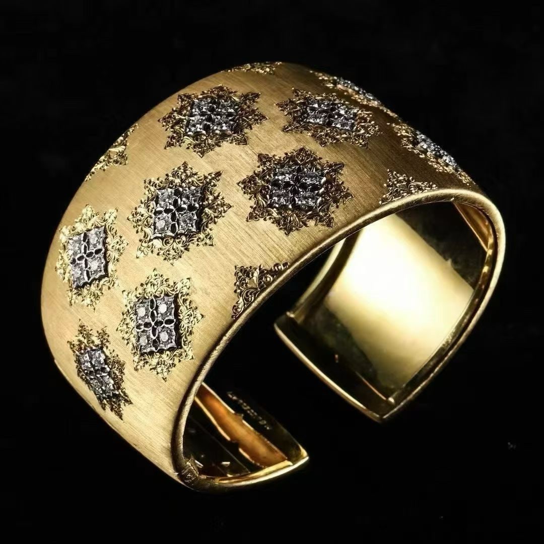 Lace-Chased 18K Two-Tone Gold Textured-Engraved Diamond Bangle, Work by Mario Buccellati, (1 of 8)