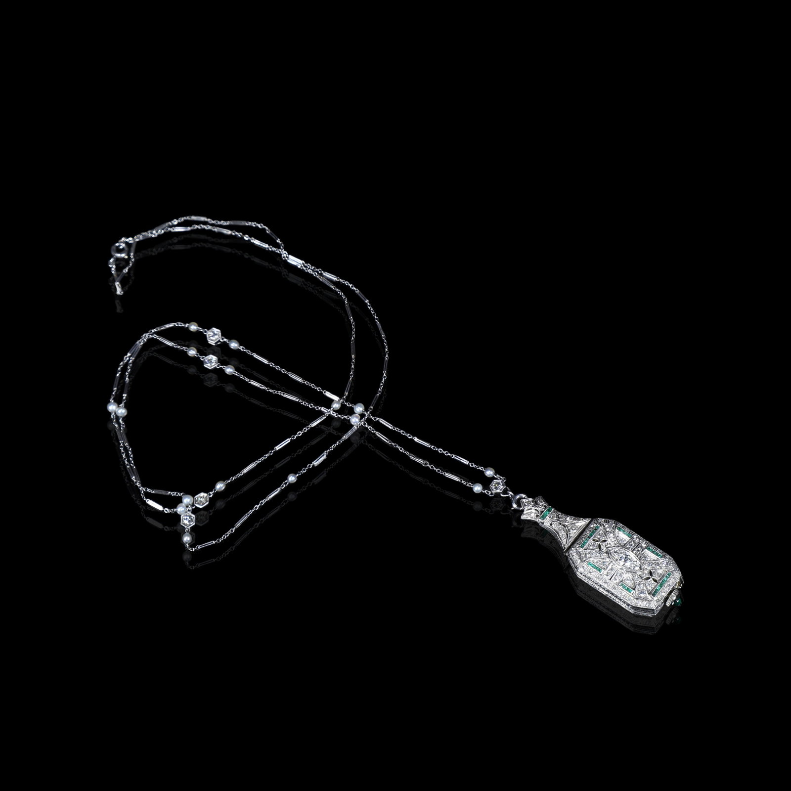 British Edwardian Period High-Craft PT Diamond and Emerald Wristwatch-Necklace (1 of 4)