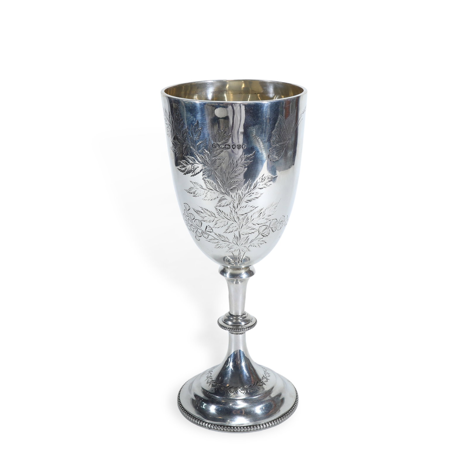 Sterling-Silver Wine Cup, London 1889, Chased with Foliage and Butterflies: H:22.8cm D:9.4cm Wt:288g
