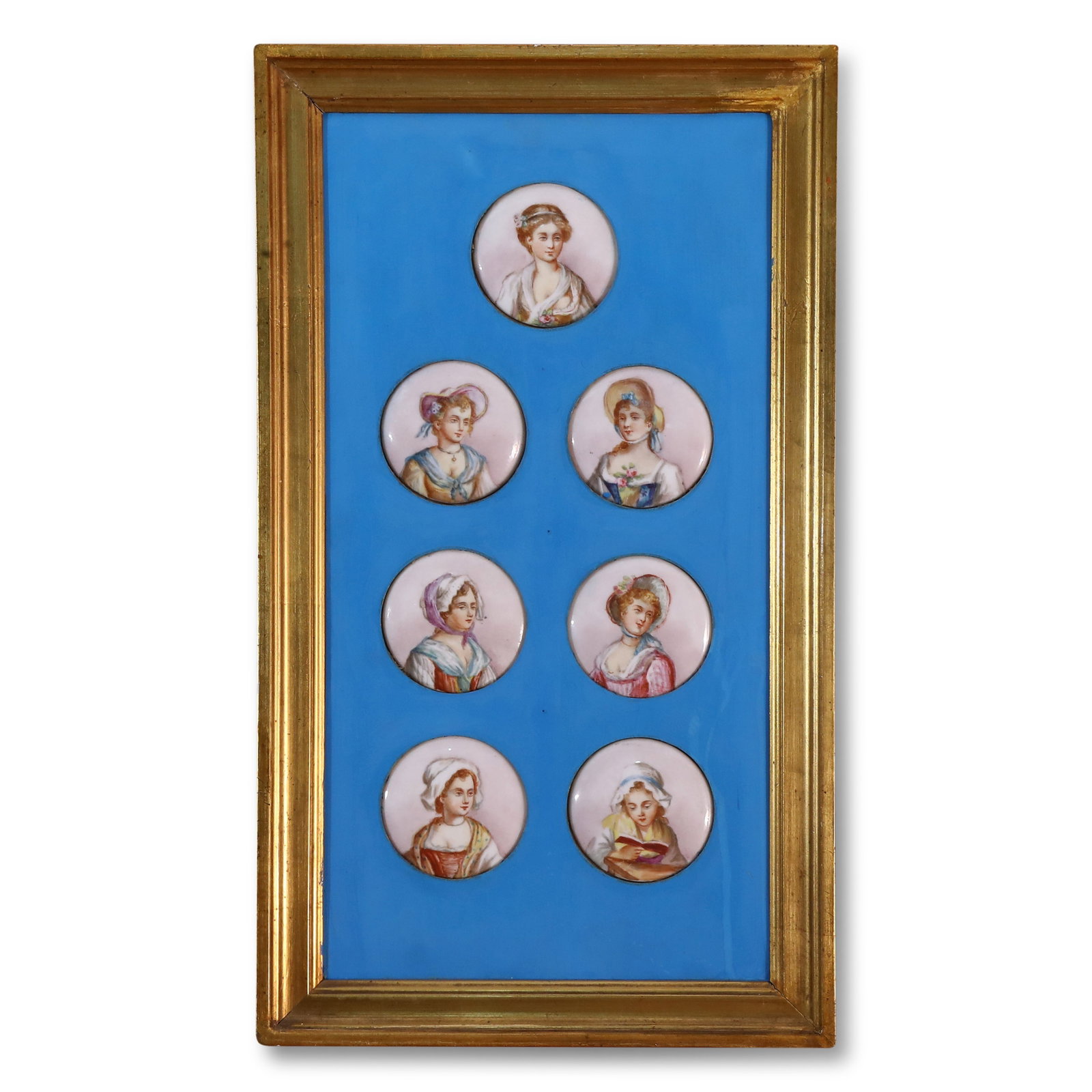 19th Century Set of Seven Round Rococo Porcelain Plaques with Noble Maidens' Portraits (1 of 4)