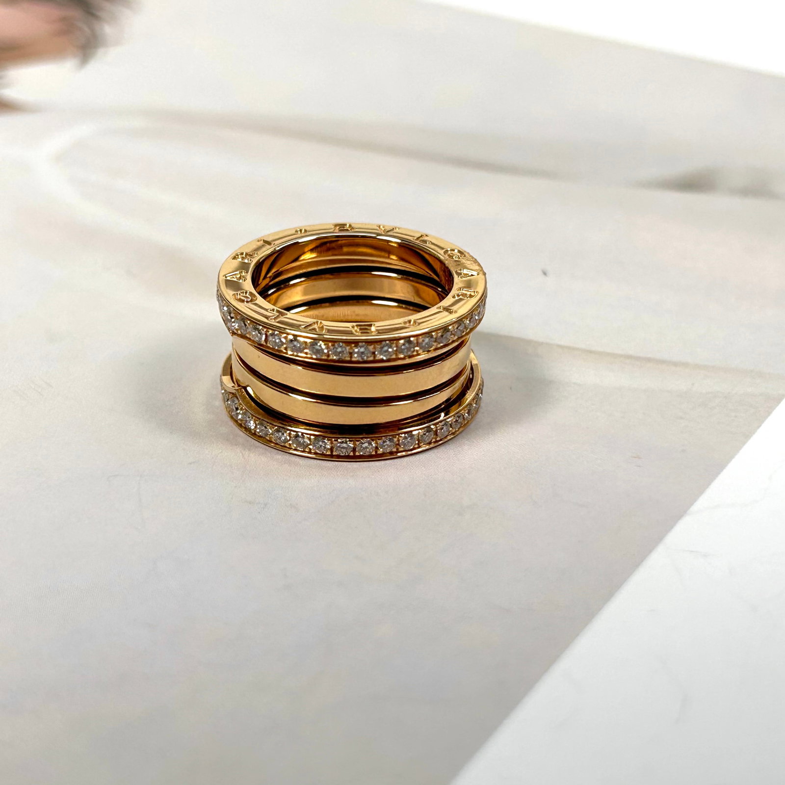 Bvlgari B.zero1 Ring, 18K Yellow Gold, Double-Row Pave-Set Diamonds: 51#